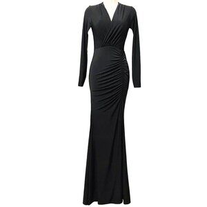 Club L London Black Bodycon Ruched Slit Maxi Dress Sexy Classy Evening Sz 2